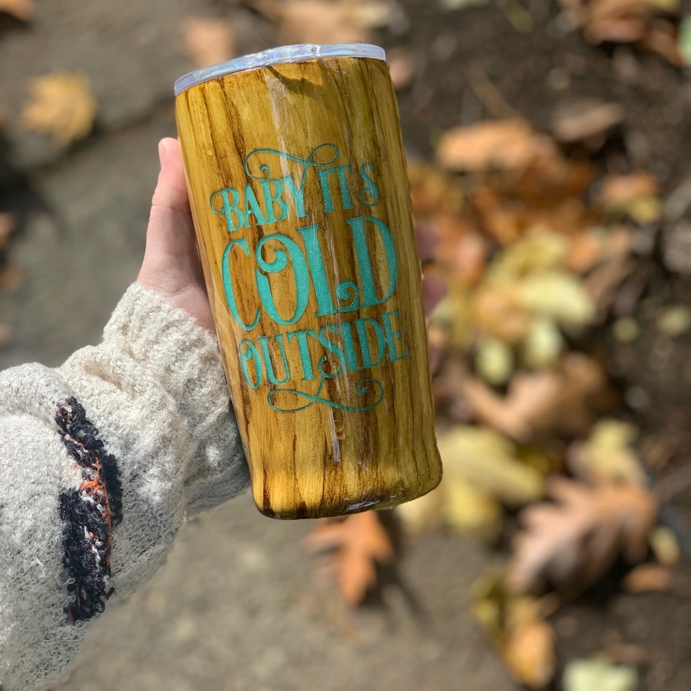 Hand painted wood grain tumbler